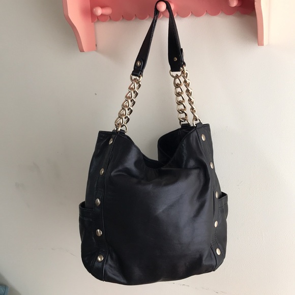 Michael Kors Large Shoulder tote Black soft leather Delancy bag Gold tone chains - Picture 2 of 16